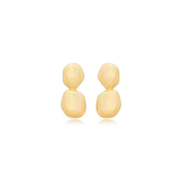 Brinco dois ovais organicos 2cm ouro18k