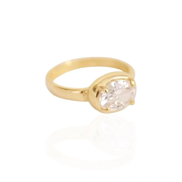 Anel mindinho solitario oval deitado prata925 ouro18k