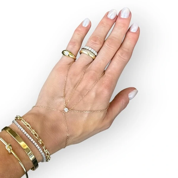 Pulseira de mão solitário moissanite 0.44ct (4mm) prata925