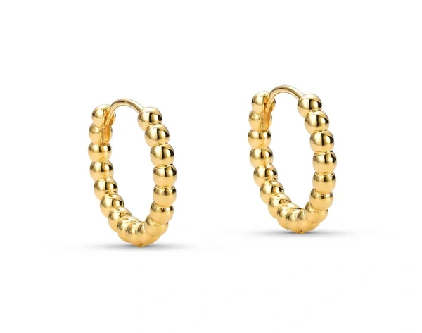 Brinco joia argola click bolinhas 8mm prata925 ouro18k