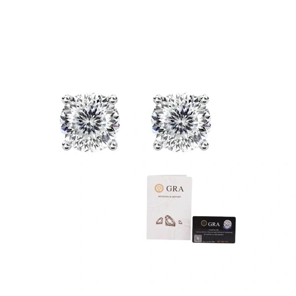 Brinco joia solitário com moissanite 2ct (8mm) prata925