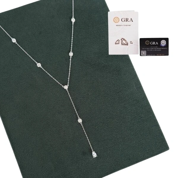 Colar gravatinha solitários ponto de luz moissanites 1.75ct prata925