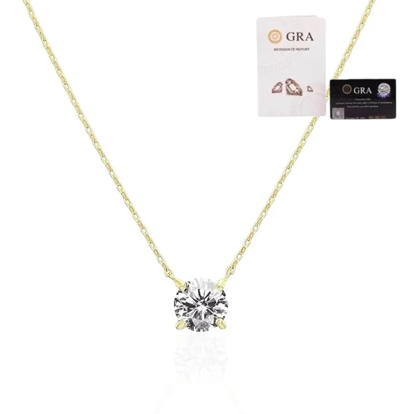 Colar joia solitário ponto de luz 0.44ct (5mm) moissanite prata925