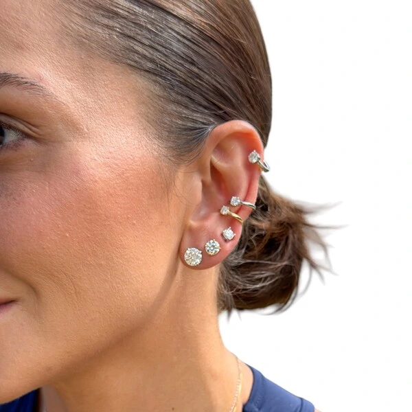 Brinco piercing joia moissanite com solitário 0.5ct prata925