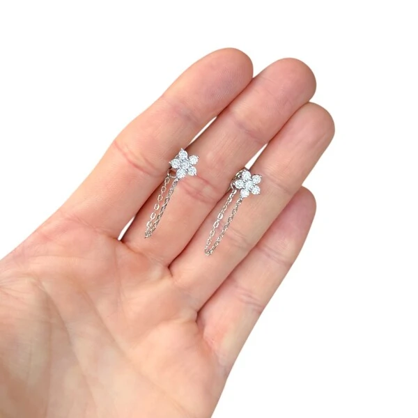 Brinco joia flor 7mm com fio prata925