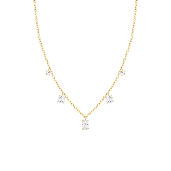 Colar e choker pontos de luz solitários e ovais prata925 ouro18k