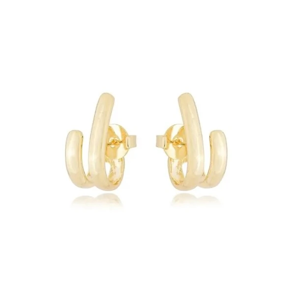 brinco ear hook duplo liso J banho de ouro18k