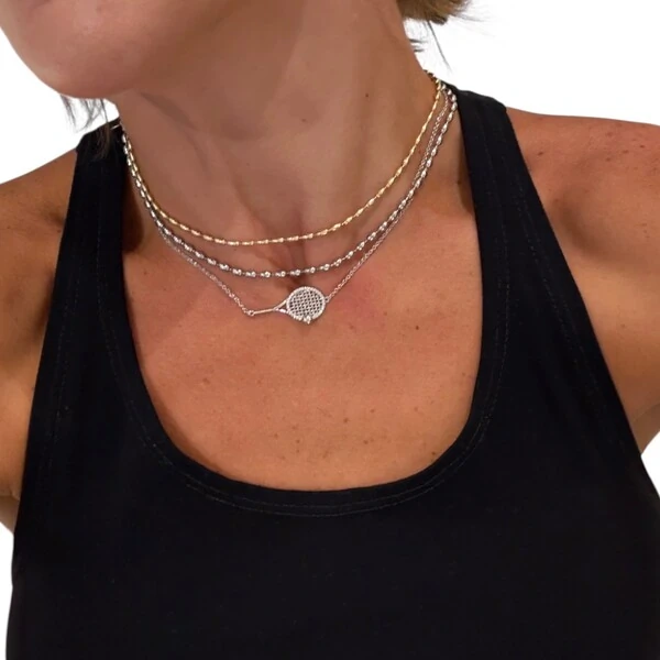 Colar joia raquete de tênis cravejada