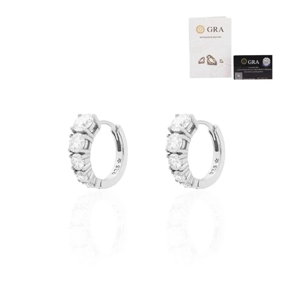 Brinco argola click quatro solitários decrescente moissanite 1.17ct prata925