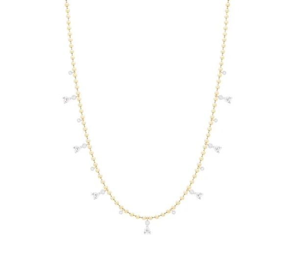 Colar joia bolinhas com gotas e solitários luxo prata925 ouro18k
