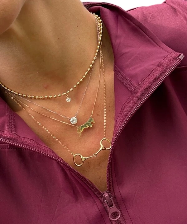 Colar joia cavalo salto prata925 ouro18k