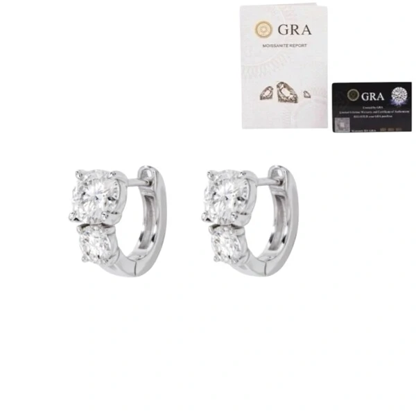 Brinco argola click 1cm solitários moissanite 1.96ct (6mm e 4mm)prata925