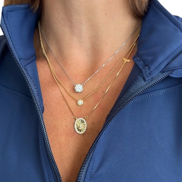 Colar joia solitário moissanite 0.02ct (3.5mm) com corrente bolinhas prata925 ouro18k