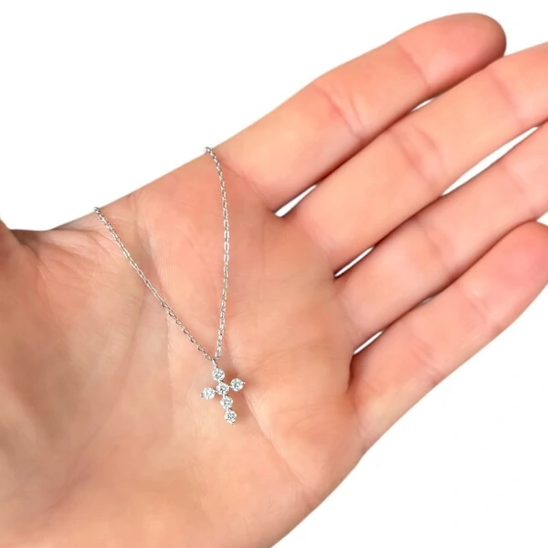Colar joia crucifixo moissanite 0.063ct prata925