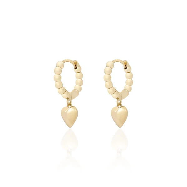 Brinco joia argola click bolinhas com coração prata925 ouro18k