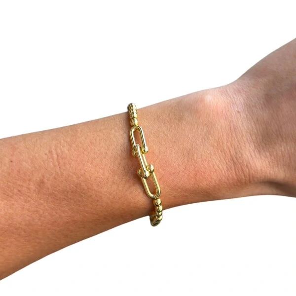 Pulseira boho bolinhas com elos tif. ouro18k