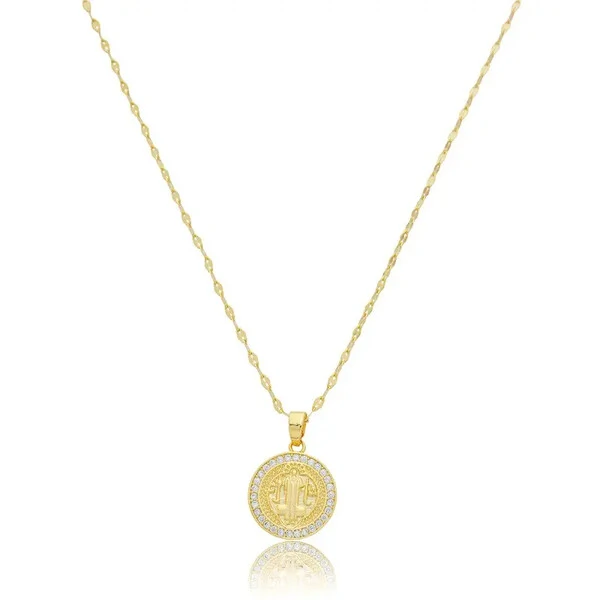 Colar e choker com pingente medalha de são bento