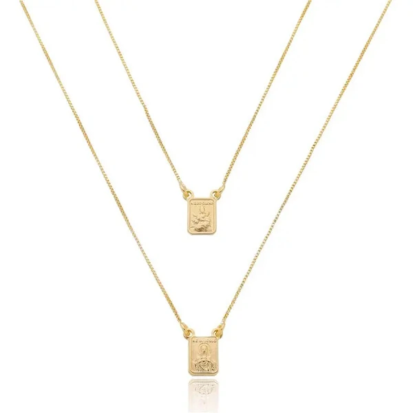 Colar escapulário quadrado delicado ouro18k
