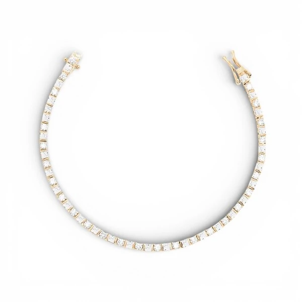 Pulseira joia riviera quadrados e redondos 2.5mm ouro18k