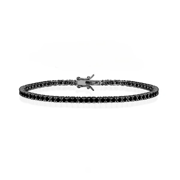 Pulseira riviera clássica joia 4 garras 2mm 17cm rodio negro