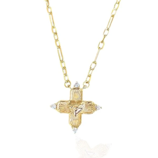 Colar corrente elos classicos com crucifixo sagrado coração ouro18k
