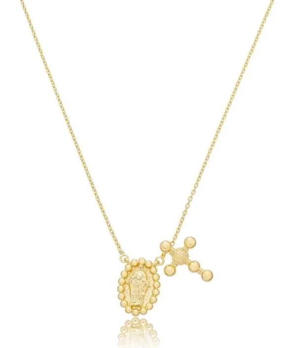 Colar escapulario nossa senhora com cruz bolinhas 70cm ouro18k