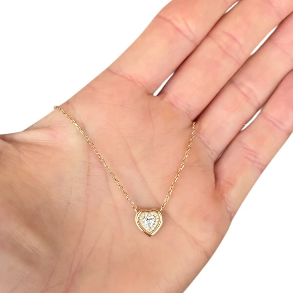 Colar joia pedra natural legítima coração prata925 ouro18k