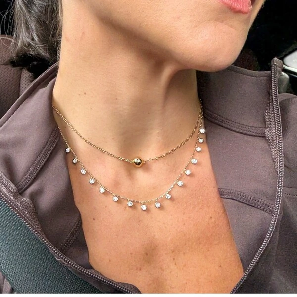 Colar e choker elos clássicos com bola lisa ouro18k