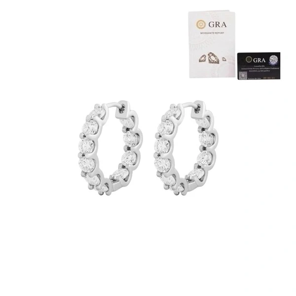 Brinco argola cravação interna e externa moissanite 1.1ct 2.5mm prata925