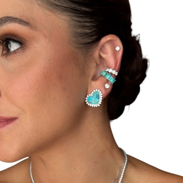 Brinco piercing de encaixe regulável turquesa natural prata925