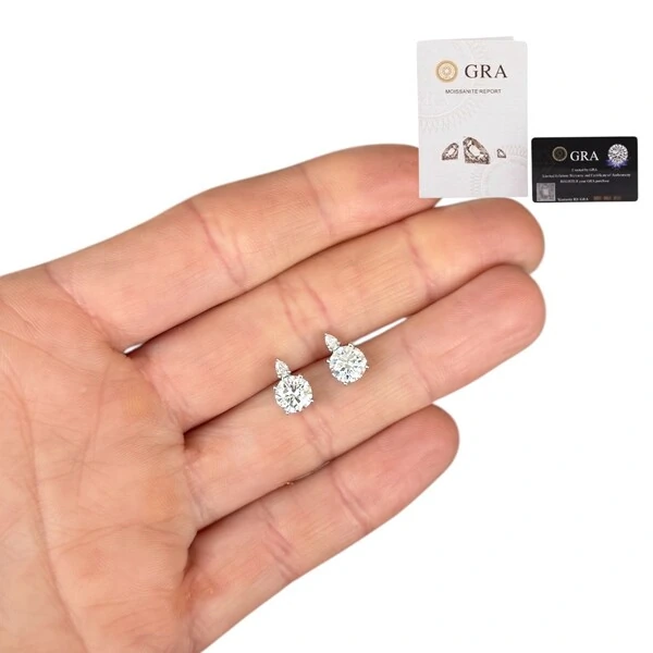 Brinco joia solitário com gota moissanite 0.8ct (6mm) prata925