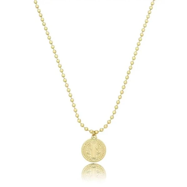 Colar e choker bolinhas com pingente medalha de são bento ouro18k