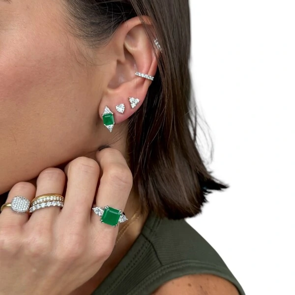 Anel luxo joia quadrado com trillion prata925