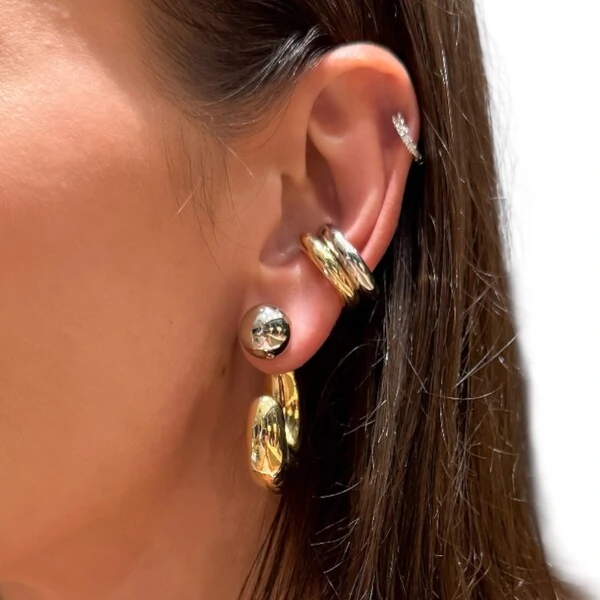 Brinco esfera rodio com tarraxa argola oval bold ouro18k