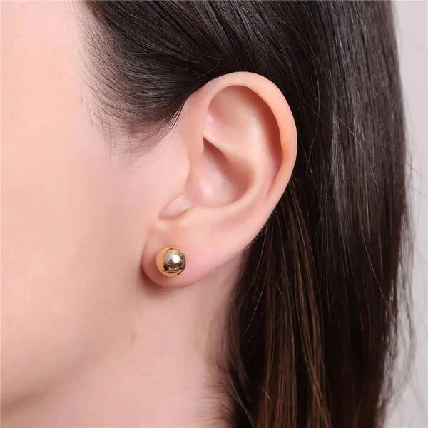 Brinco minimalista bolinha esfera ouro18k (escolha o tamanho)