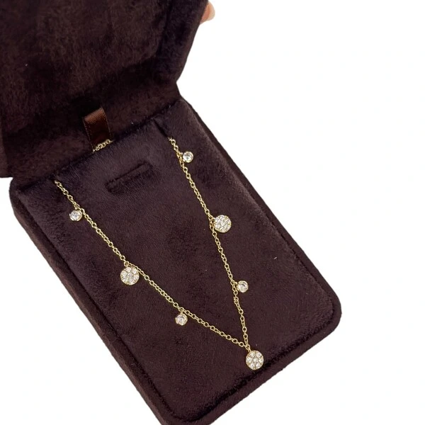 Colar corrente medalhas e pontos de luz ouro18k
