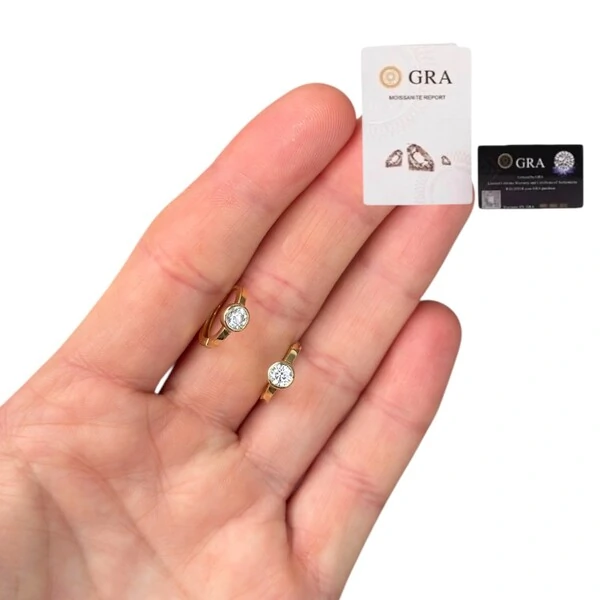 Brinco argola 11mm joia moissanite com solitário cravação inglesa 0.46ct prata925 ouro18k