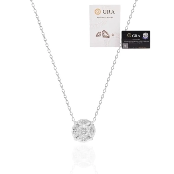 Colar joia solitário ponto de luz illusion (invisible) 1.55ct 8mm Moissanite prata925