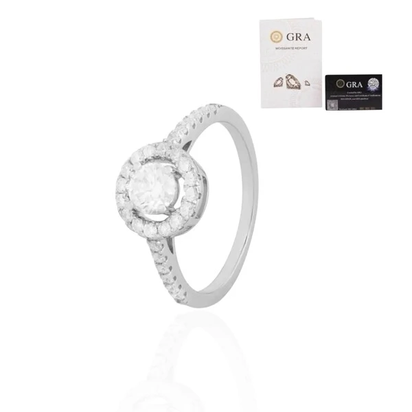 Anel solitário halo volta cravejada moissanite 0.5ct 5mm prata 925