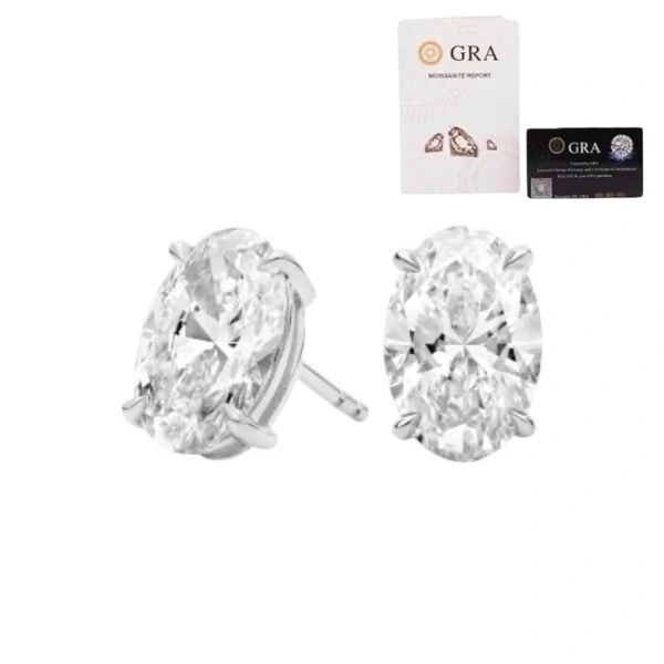 Brinco joia solitário oval com moissanite 5ct (10mm por 7mm) prata925