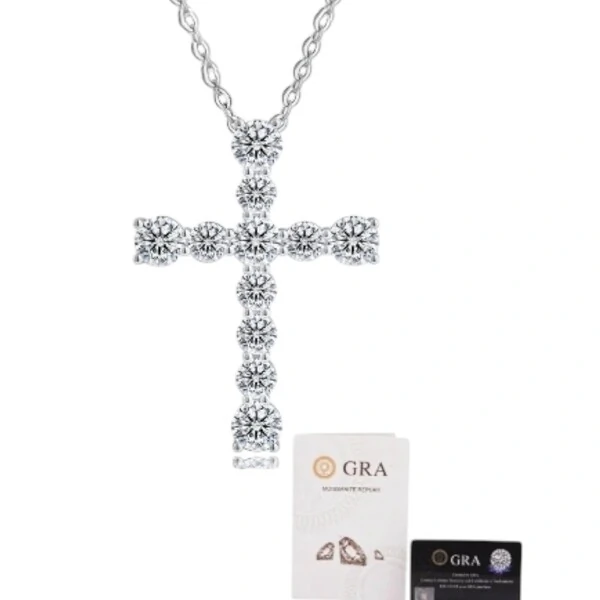 Colar joia crucifixo 2cm7mm solitários moissanite 2.23ct prata925