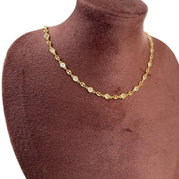 Colar corrente lacre pontos de luz ouro18k