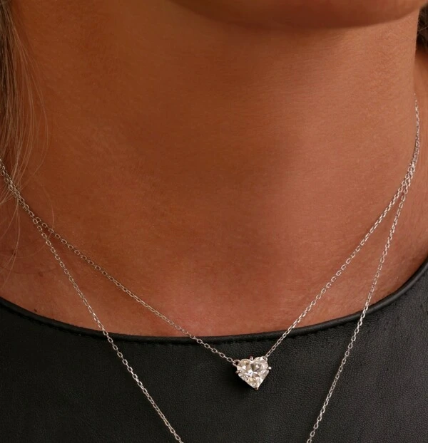 Colar coração moissanite ice cut 2.06ct 8mm prata925