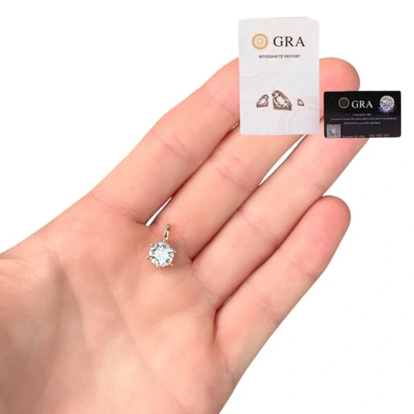 Pingente joia solitário ponto luz moissanite 7mm prata925 ouro18k