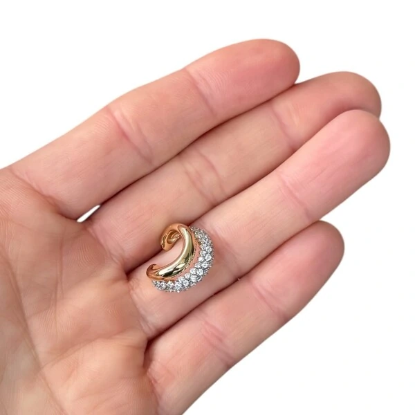 Brinco piercing tubo duplo liso e cravejado regulável prata925 e ouro18k