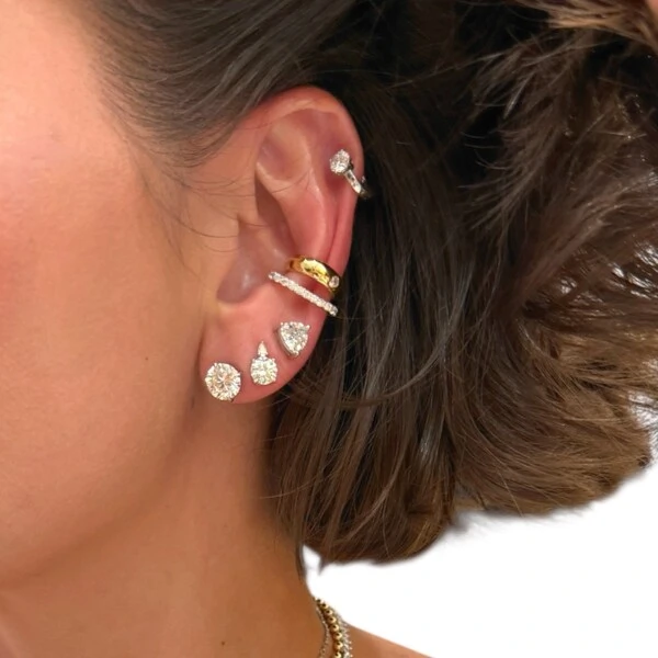 Brinco piercing ear hook moissanites prata925