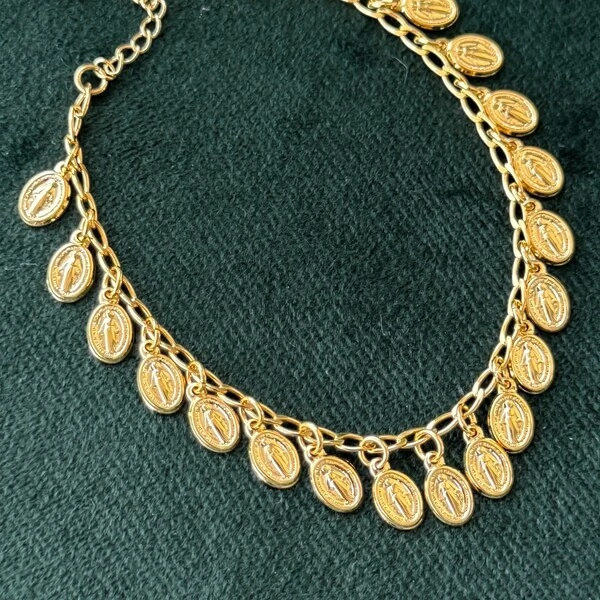 Pulseira medalhas de nossa senhora das graças ouro18k