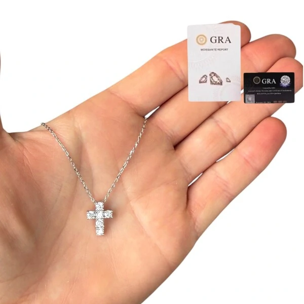 Colar joia crucifixo 12mm moissanite 0.6ct (3mm) prata925