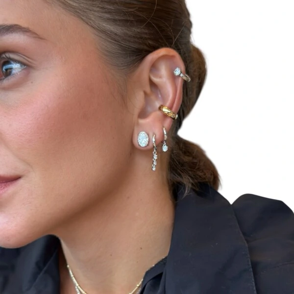 Brinco joia solitário oval com moissanite 5ct (10mm por 7mm) prata925