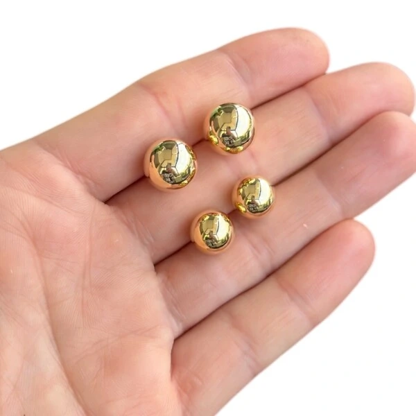 Brinco minimalista bolinha esfera ouro18k (escolha o tamanho)